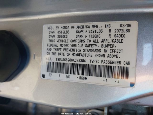 2006 ACURA TL 19UUA66286A039384 Photo 8