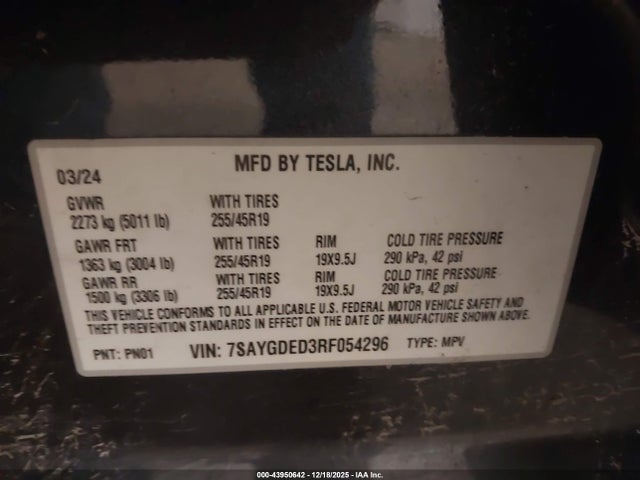 2024 TESLA MODEL Y 7SAYGDED3RF054296 Photo 8