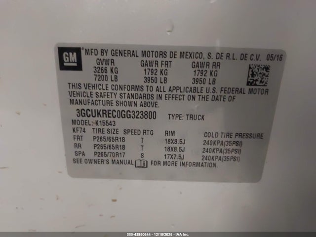 3GCUKREC0GG323800 Chevrolet Silverado 1500 1lt