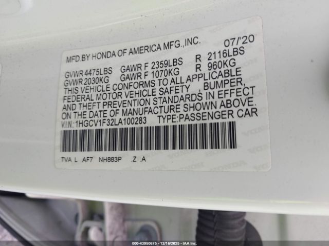 2020 HONDA ACCORD 1HGCV1F32LA100283 Photo 8