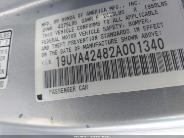 2002 ACURA CL 19UYA42482A001340 Photo 8