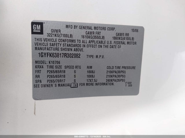 Продажа на аукционе авто 2007 Cadillac Escalade Standard, vin: 1GYFK63817R302082, номер лота: 43950773