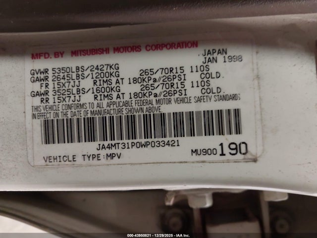 1998 MITSUBISHI MONTERO SPORT JA4MT31P0WP033421 Photo 8
