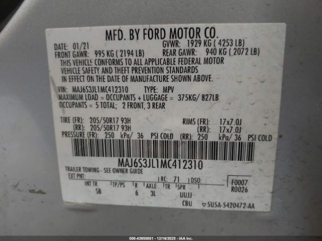 2021 FORD ECOSPORT MAJ6S3JL1MC412310 Photo 8