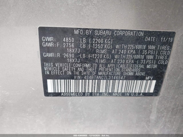 4S4BTANC7L3146547 Subaru Outback Limited