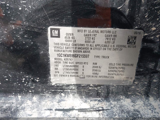 1GC1KWE86GF215597 Chevrolet Silverado 2500hd Ltz