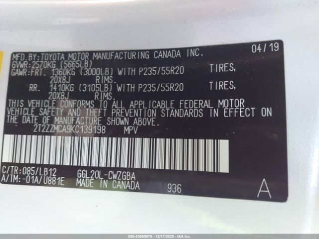 2019 LEXUS RX 350 2T2ZZMCA9KC139198 Photo 8