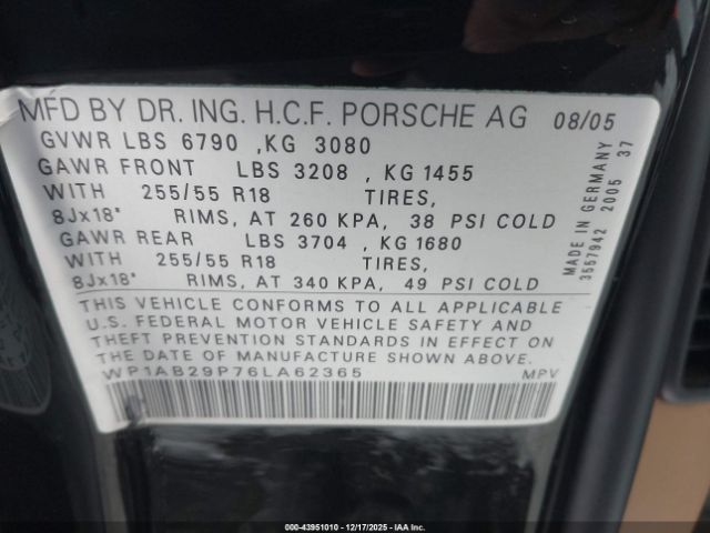 2006 PORSCHE CAYENNE WP1AB29P76LA62365 Photo 8