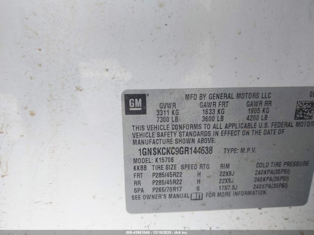 1GNSKCKC9GR144638 Chevrolet Tahoe Ltz