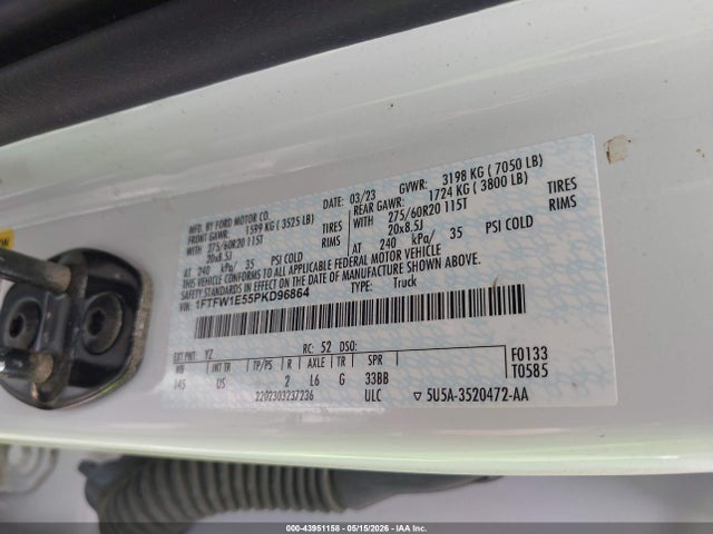 Aukcja sprzedaży 2023 Ford F-150 Xlt, vin: 1FTFW1E55PKD96864, numer aukcji: 43951158