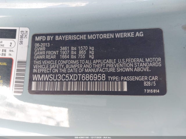 2013 MINI HARDTOP WMWSU3C5XDT686958 Photo 8