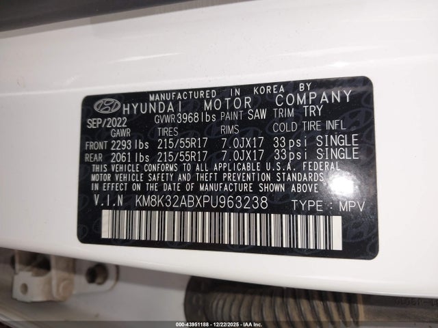 KM8K32ABXPU963238 Hyundai Kona Sel