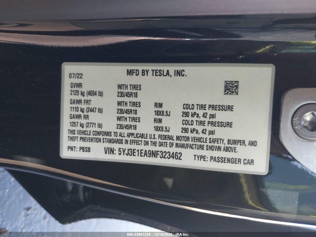 2022 TESLA MODEL 3 5YJ3E1EA9NF323462 Photo 8