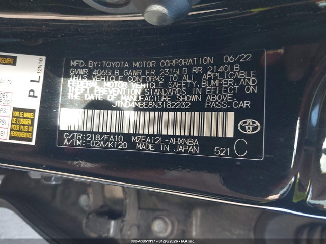 JTND4MBE8N3182232 Toyota COROLLA SE