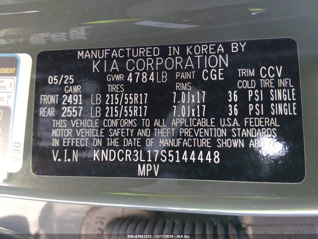 KNDCR3L17S5144448 KIA Niro Ev Wind