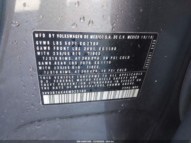 2019 VOLKSWAGEN TIGUAN 3VV2B7AX4KM023189 Photo 8