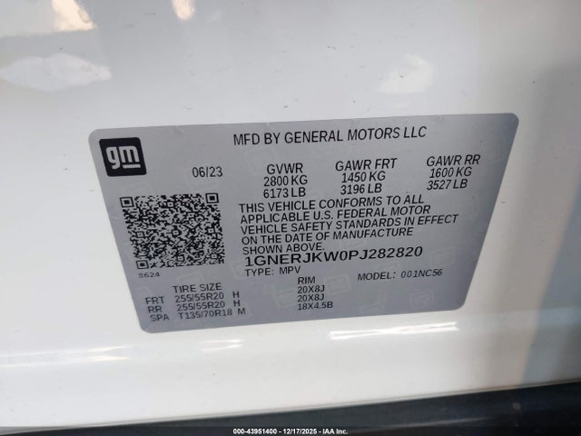 1GNERJKW0PJ282820 Chevrolet Traverse Fwd Rs
