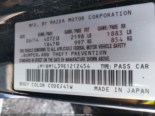 43951442 :رقم المزاد ، JM1BM1L39E1212454 vin ، 2014 Mazda Mazda3 S Touring مزاد بيع