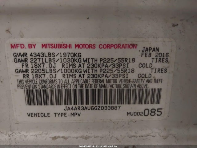 2016 MITSUBISHI OUTLANDER SPORT JA4AR3AU6GZ033887 Photo 8