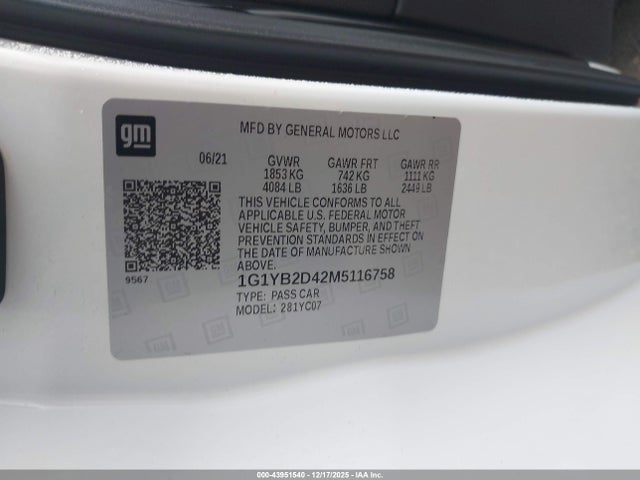 1G1YB2D42M5116758 Chevrolet Corvette Stingray Rwd 2lt