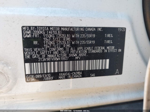 2T3A1RFVXRW419927 Toyota Rav4 Xle Premium