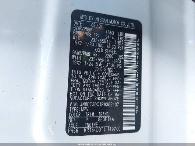 JN8BT3DC1RW382107 Nissan Rogue Platinum Fwd