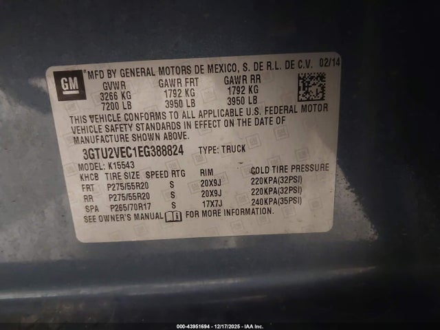 3GTU2VEC1EG388824 GMC Sierra 1500 Slt