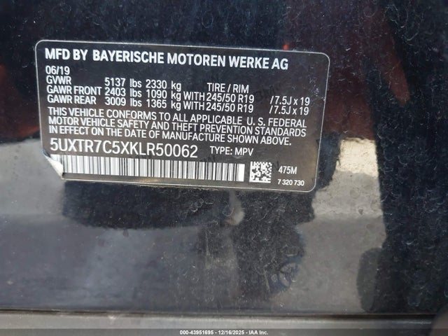 5UXTR7C5XKLR50062 BMW X3 Sdrive30i
