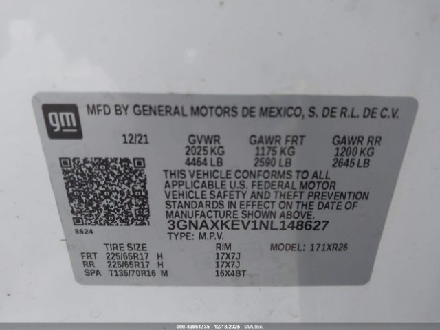 2022 CHEVROLET EQUINOX 3GNAXKEV1NL148627 Photo 8