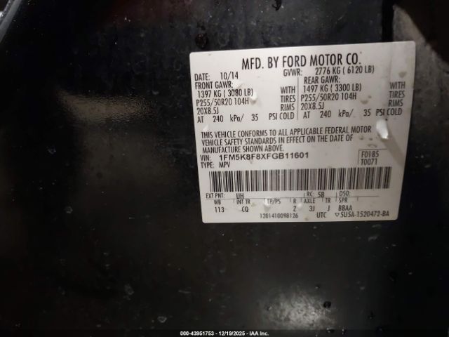 2015 FORD EXPLORER 1FM5K8F8XFGB11601 Photo 8