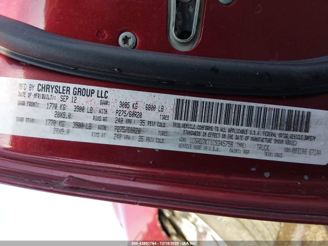 Aukcja sprzedaży 2012 Ram 1500 St, vin: 1C6RD7KT1CS345758, numer aukcji: 43951764