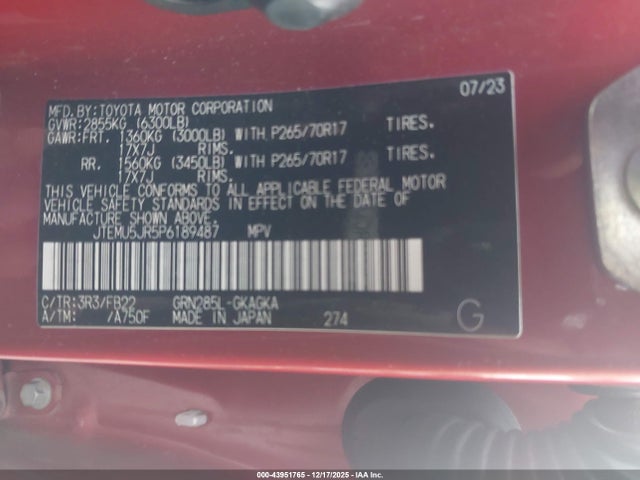 JTEMU5JR5P6189487 Toyota 4RUNNER SR5