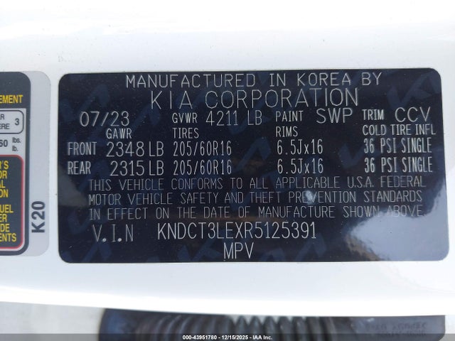 KNDCT3LEXR5125391 KIA NIRO SX