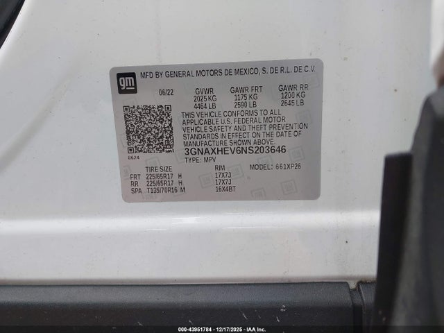 Продажа на аукционе авто 2022 Chevrolet Equinox Fwd Ls, vin: 3GNAXHEV6NS203646, номер лота: 43951784