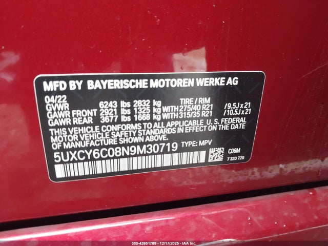 2022 BMW X6 5UXCY6C08N9M30719 Photo 8