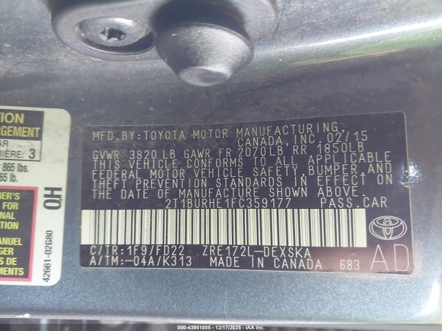 2T1BURHE1FC359177 Toyota Corolla S Plus