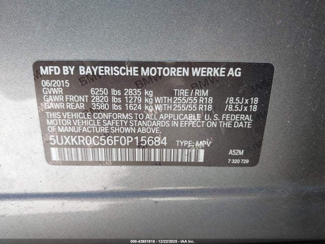 BMW X5 Xdrive35i 2015 5UXKR0C56F0P15684 Image 9