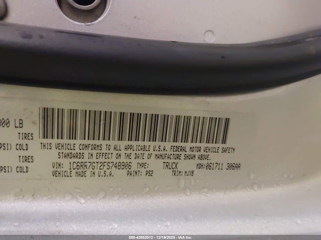 43952012 :رقم المزاد ، 1C6RR7GT2FS748906 vin ، 2015 Ram 1500 Big Horn مزاد بيع