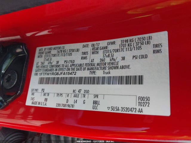 Ford F-150 Raptor 2018 1FTFW1RG8JFA15472 Image 9