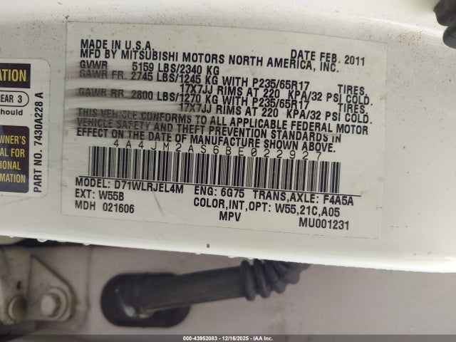 2011 MITSUBISHI ENDEAVOR 4A4JM2AS6BE022927 Photo 8