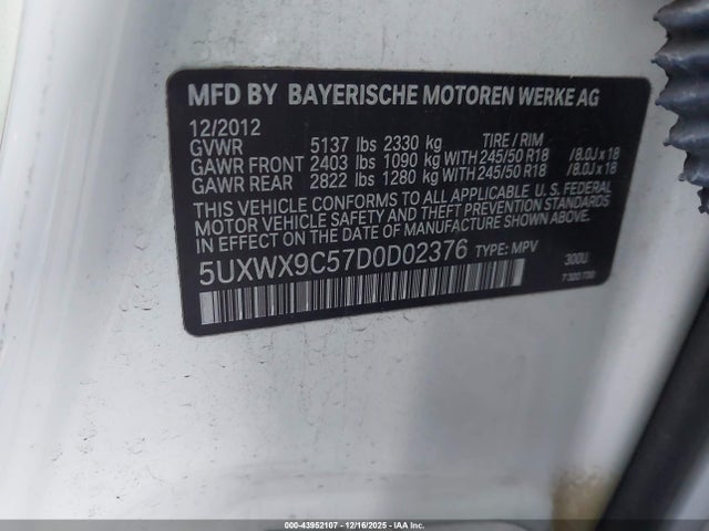 2013 Bmw X3 Xdrive28i მანქანა იყიდება აუქციონზე, vin: 5UXWX9C57D0D02376, აუქციონის ნომერი: 43952107