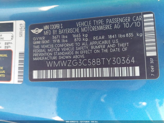 2011 MINI COOPER S CLUBMAN WMWZG3C58BTY30364 Photo 8