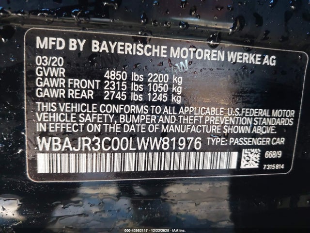 2020 BMW 530I WBAJR3C00LWW81976 Photo 8