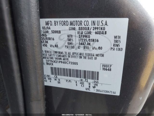 2004 FORD F-250 1FTNX21P94EC73505 Photo 8