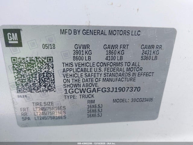 1GCWGAFG3J1907370 Chevrolet Express 2500 Work Van