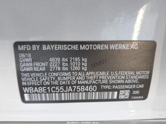 WBA8E1C55JA758460 BMW 330e Iperformance