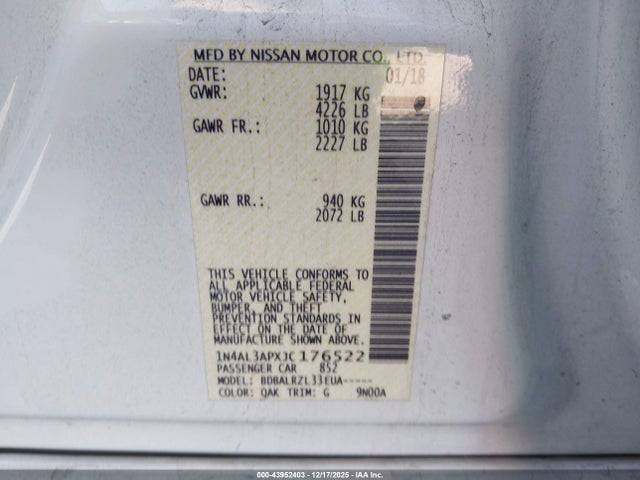 1N4AL3APXJC176522 Nissan Altima 2.5 Sl
