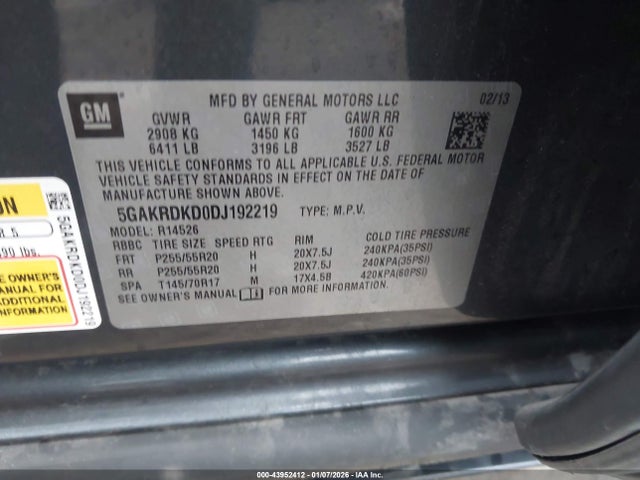 Aukcja sprzedaży 2013 Buick Enclave Premium, vin: 5GAKRDKD0DJ192219, numer aukcji: 43952412