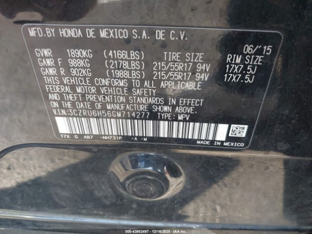 2016 HONDA HR-V 3CZRU6H56GM714277 Photo 8