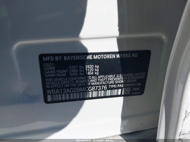 WBA13AG09MCG87376 BMW 530e